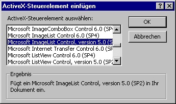 Abbildung 1: Dialog zum Einfügen von ActiveX-Controls